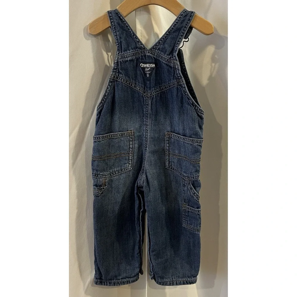 OshKosh B'gosh Fleece Lined‎ Overalls Boys 12 Months Denim Bibs Carpenter